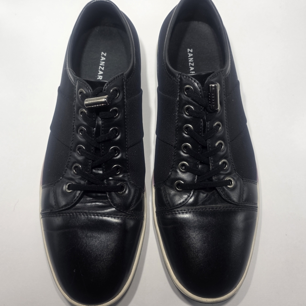 Zanzara Men’s Black Leather Mesh Lace Up Casual Sneakers Size 9 Comfort Style